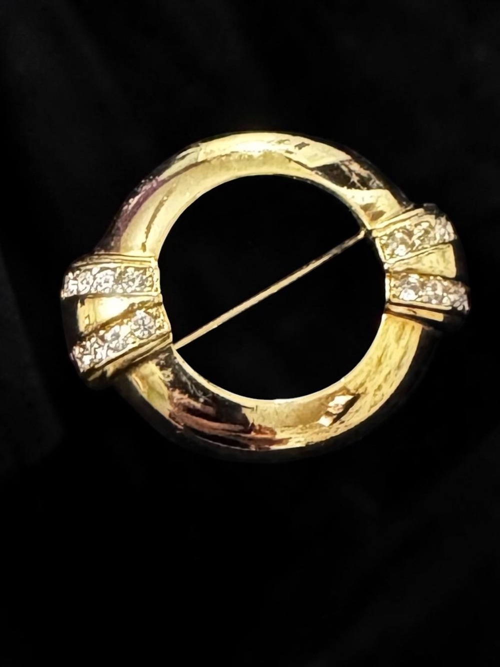 Vintage Avon 100th Anniversary Centennial Gold Tone Rhinestone Circle Brooch Pin
